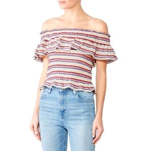Parker Stripe Off Shoulder Ruffle Lizette Crop Top